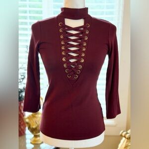 Elegant Burgundy Lace-Up Women's Top